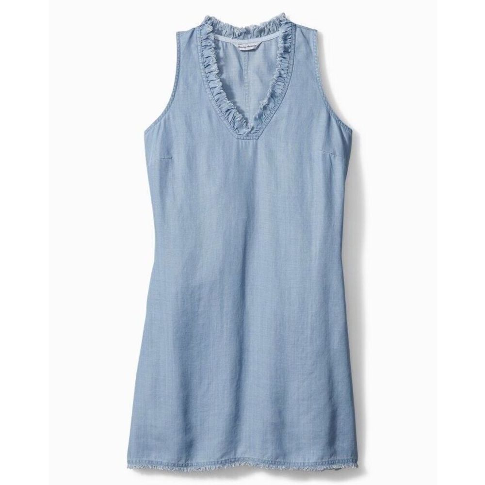 Tommy bahama Chambray Ruffle Dress Medium New Mini Dress Beach Sleeveless Womens - Picture 8 of 8